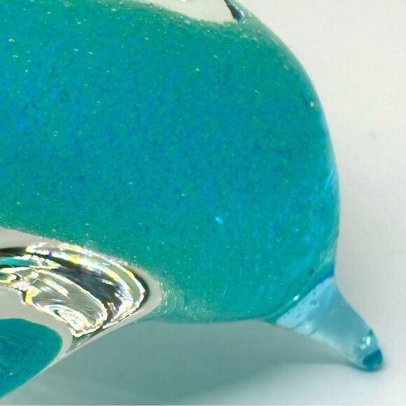 MURANO ART GLASS DOLPHIN PAPERWEIGHT  TURQUOISE BLUE WITH GOLD FLECKS 6” MINT - Picture 2 of 6
